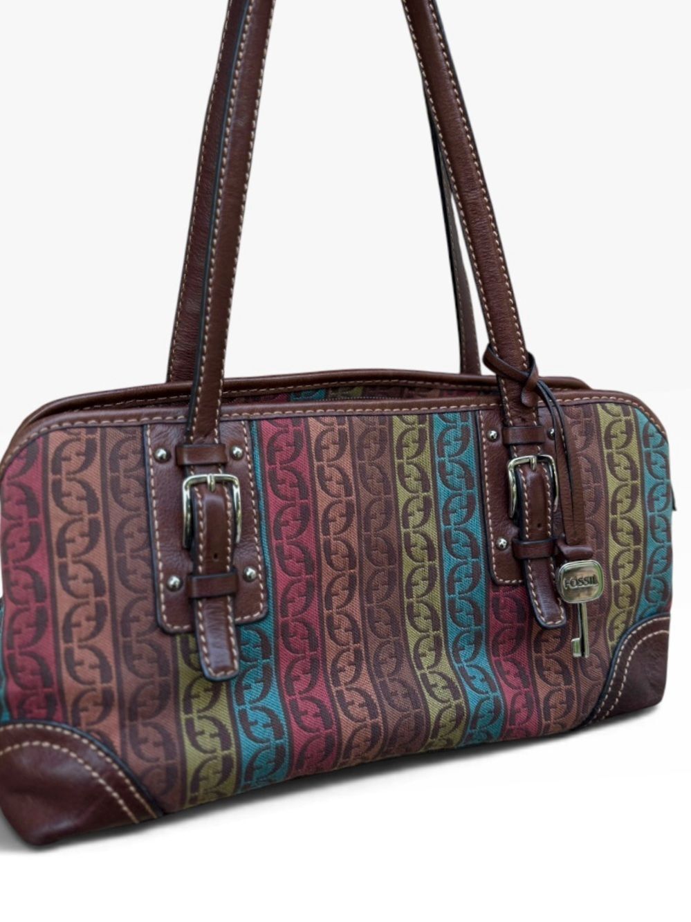 Vintage Fossil Multi-Color Signature Monogram Satchel Bag - Picture 7 of 13